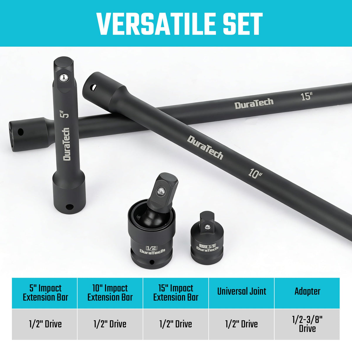LinkMejor 1/2" Impact Socket Extension Set, (5", 10" og 15")