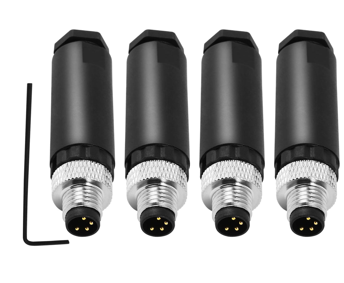 LinkMejor M8 4-Pin Male Aviation Wire Connector, Waterproof IP67 Panel Mount Connector, 8mm Industrial Circular Sensor Interface, A-Coded, Durable for Outdoor Use, 4-Pack
