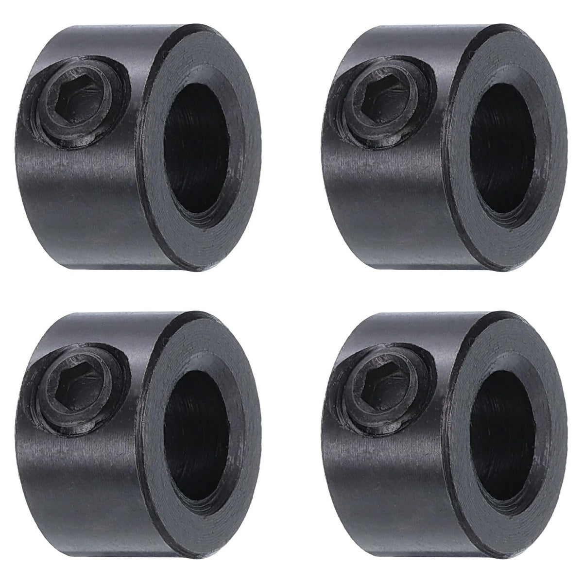4pcs Set Screw Collars 1/4" Bore Carbon Steel Shaft Collars, 1/2" OD, 5/16" Width Axle Collar Clamp for Linear Rod Shaft Guide, Black Oxide