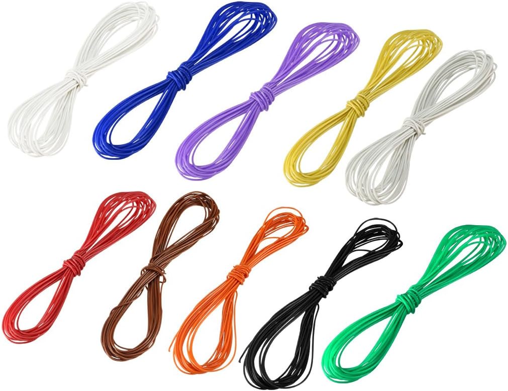 10 Pcs 30 Gauge Wrapping Wire Tin Plated Copper Wire PCB Wires Cable P/N DM-30-1000 30 AWG 3 Meters Length for Electronic Test