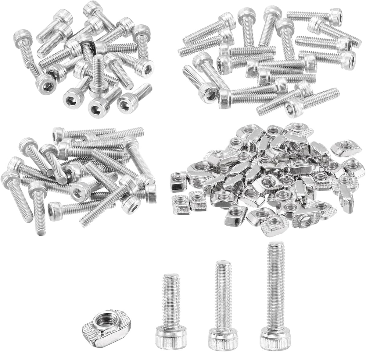 M4 120Pcs T Nuts Sliding T Slot Nut T-Nuts Screws Assortment Kit Hammer Nut with Hex Socket Head Screws for Aluminum Profile