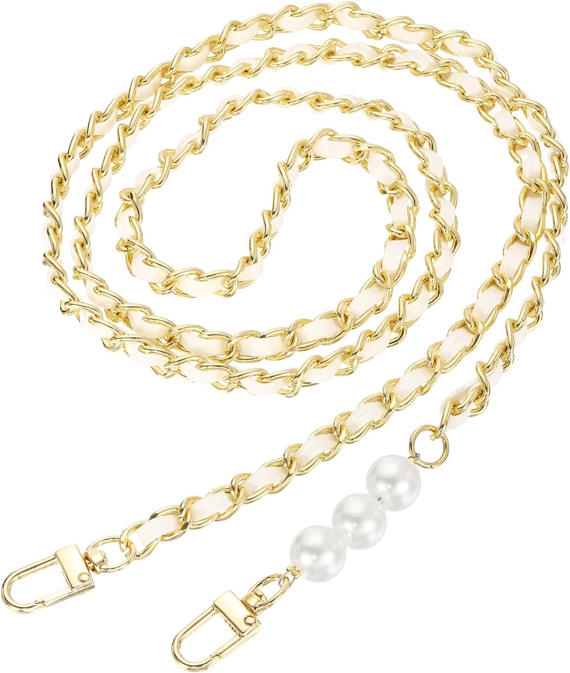 Purse Chain Strap, Iron Replacement Strap Crossbody Bag Chains Handbag Straps with Buckles for Crossbody Bag Wallet Clutch Bags, 51 Inch, White & Gold