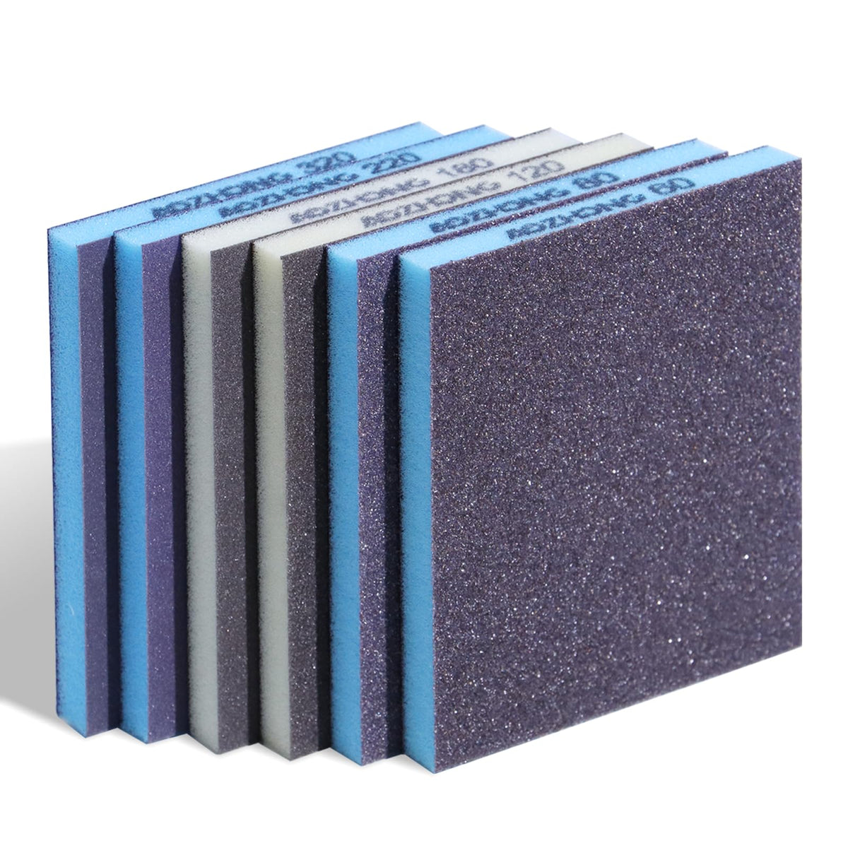 6pcs Sanding Sponge Kit 60, 80, 120, 180, 220, 320 grit, Soft Sanding Blocks Washable and Reusable, Double-Sided Sponge Sanding Blocks Wet Dry Sandpaper Pad for Wood Metal Furniture Paint