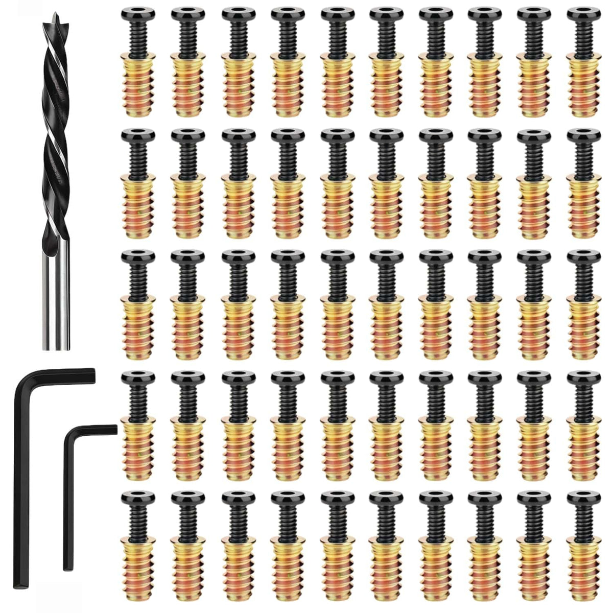 50PCS 1/4"-20x15mm Gespindelde Inzetstukken voor Hout met Schroeven Set