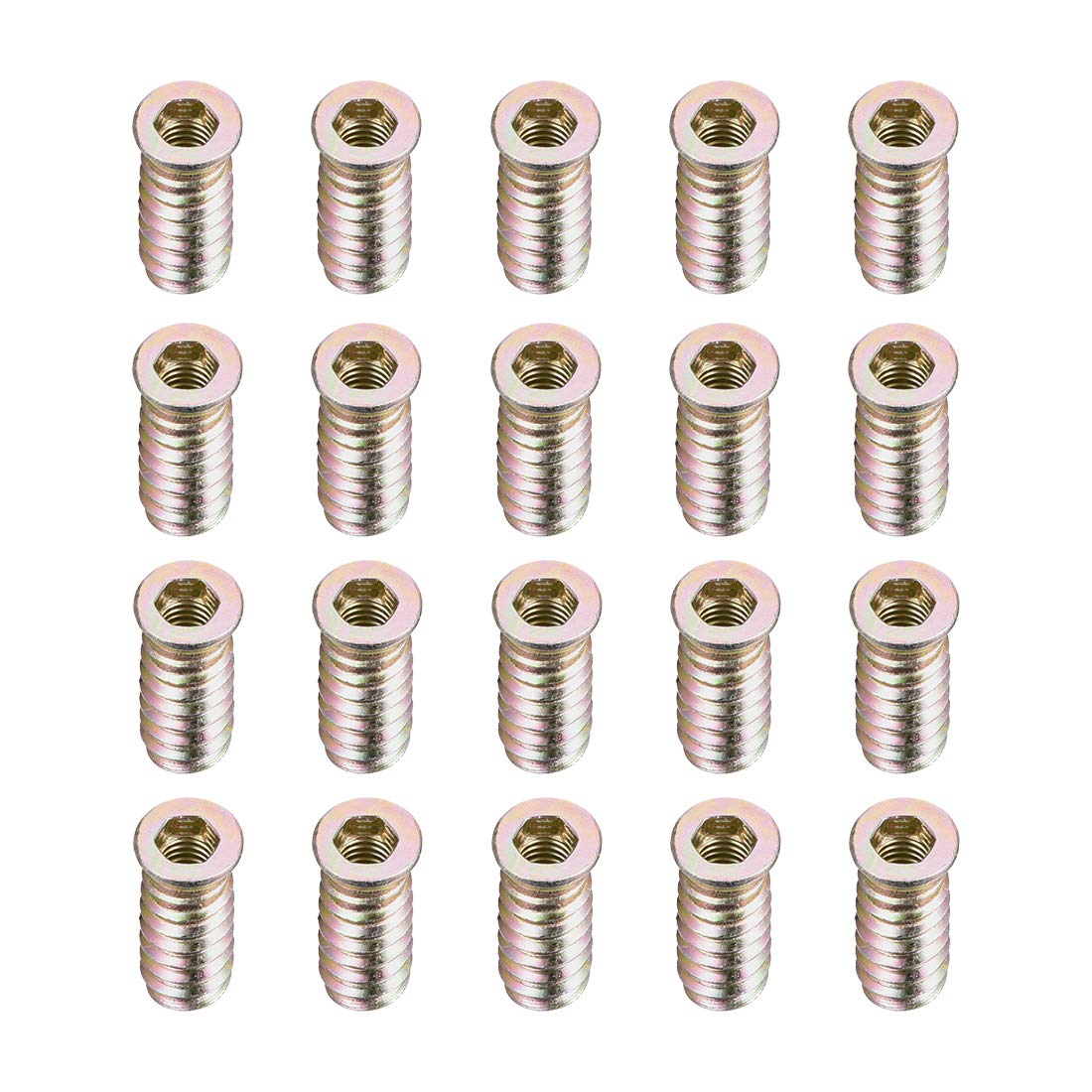 Wood Furniture M6x25mm Threaded Insert Nuts Interface Hex Socket Drive 20pcs