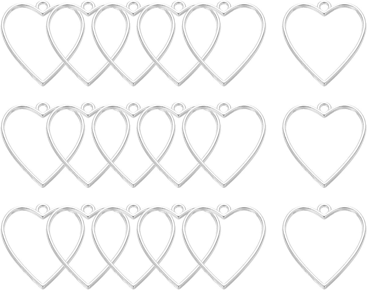 18 Pcs Open Bezel, Heart Resin Bezels Pendants Open Back Bezels Metal Hollow Frame Charm for DIY Resin Crafts Earrings Jewelry Making, Bright Silver