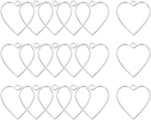 18 Pcs Open Bezel, Heart Resin Bezels Pendants Open Back Bezels Metal Hollow Frame Charm for DIY Resin Crafts Earrings Jewelry Making, Bright Silver