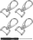 LinkMejor 4Pcs Swivel Clasps Hook, 15mm(0.6 Inch) D Ring Detachable Snap Hook Metal Lobster Claw Clasp Hook with Screwdriver for Purse Keychain DIY Craft, Silver