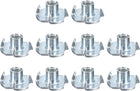 1/4"-20 T-Nuts, Zinc-Plated Carbon Steel 4-Pronged Tee Nuts Threaded Inserts for Climbing Holds and Wood Workings, White 16Pcs
