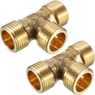 Brass Tee Pipe Fitting 1/2 PT Male Thread T Shaped Connector Coupler 2pcs