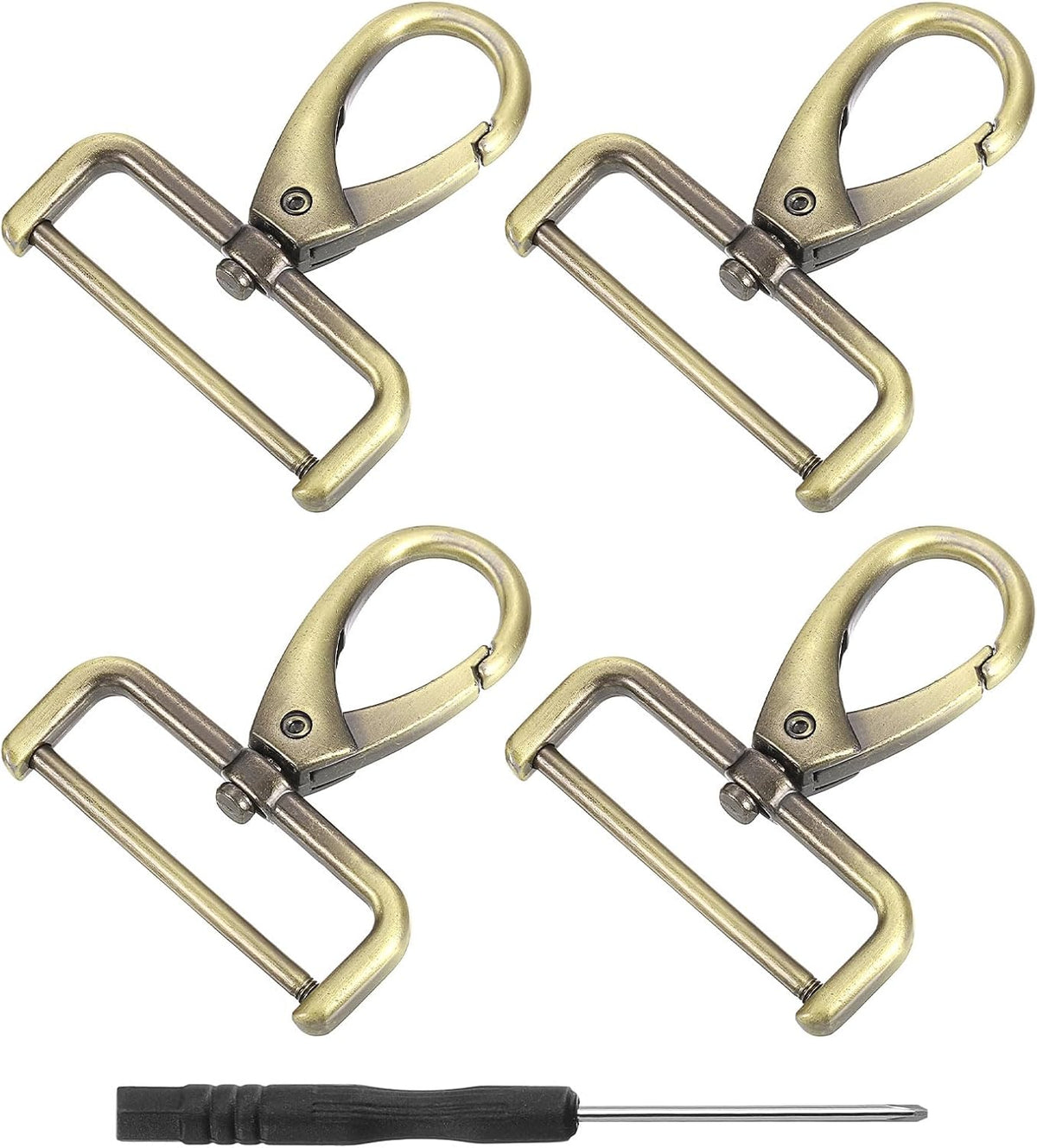 LinkMejor 4Pcs Swivel Clasps Hook, 38mm(1.5 Inch) D Ring Detachable Snap Hook Metal Lobster Claw Clasp Hook with Screwdriver for Purse Keychain DIY Craft, Bronze