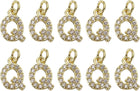 LinkMejor Rhinestone Letter Charm, 10pcs Crystal Zirconia Copper Alphabet Q Pendants Slider Letter Charm for Wristbands Bracelets Necklace Jewelry Earring DIY Craft, Gold
