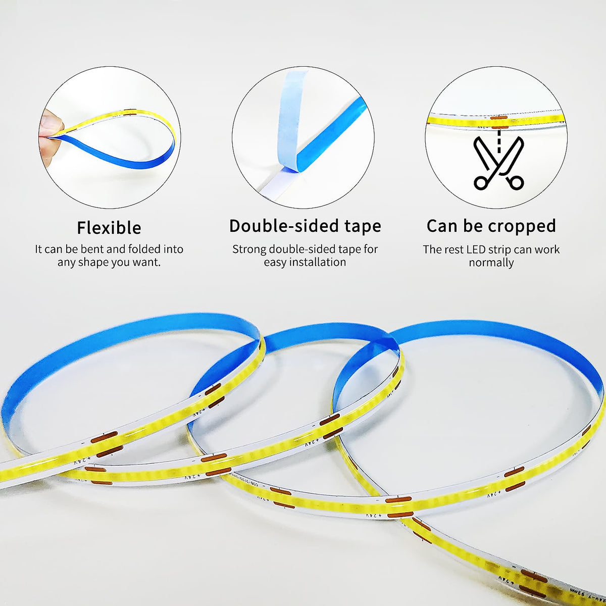 LinkMejor COB LED Strip Lights 100ft, 3000K DC 24V Dimmable Cald Alb