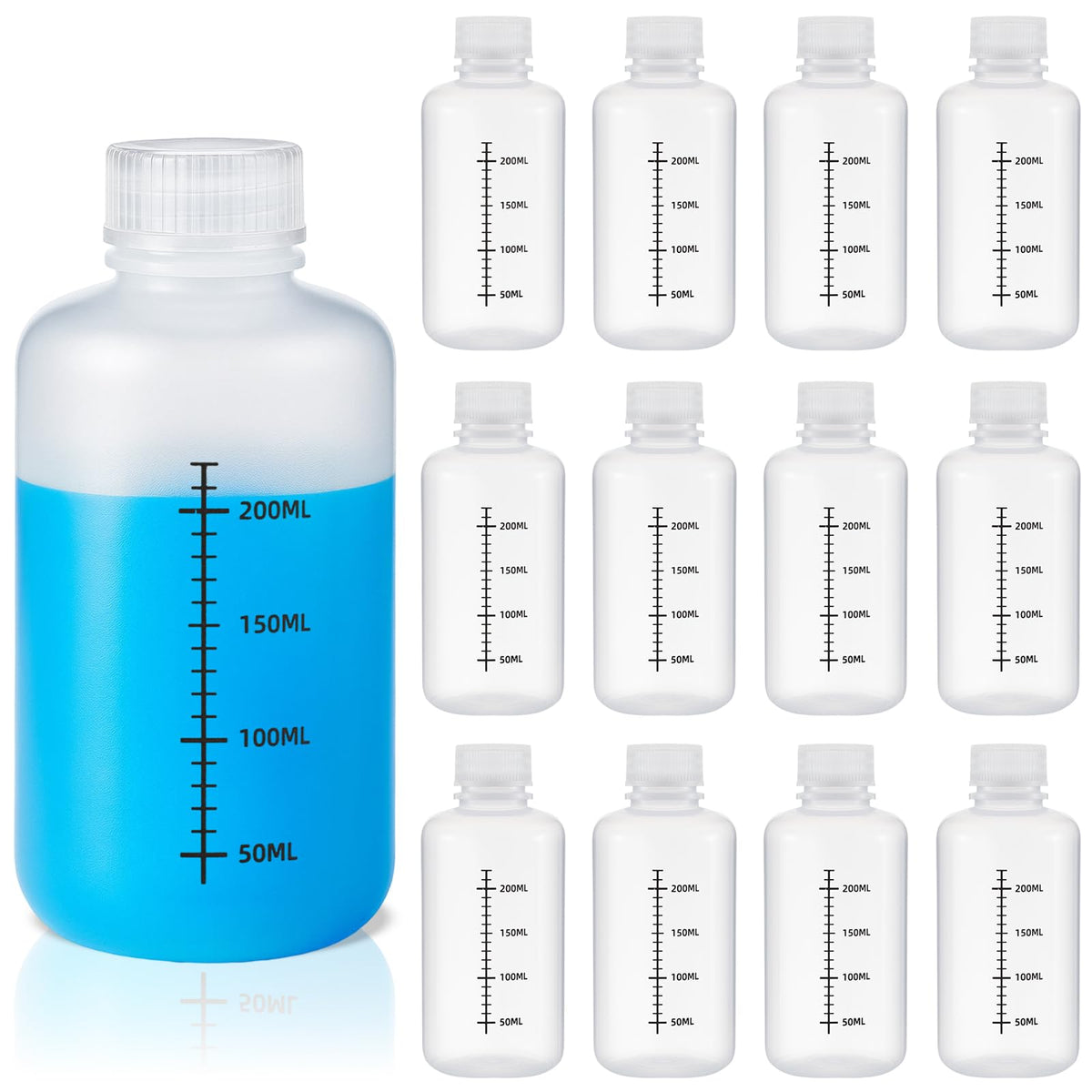 12 Pcs Sample Bottles, 8oz 250 ml, Narrow Mouth-dark Scale, Translucent