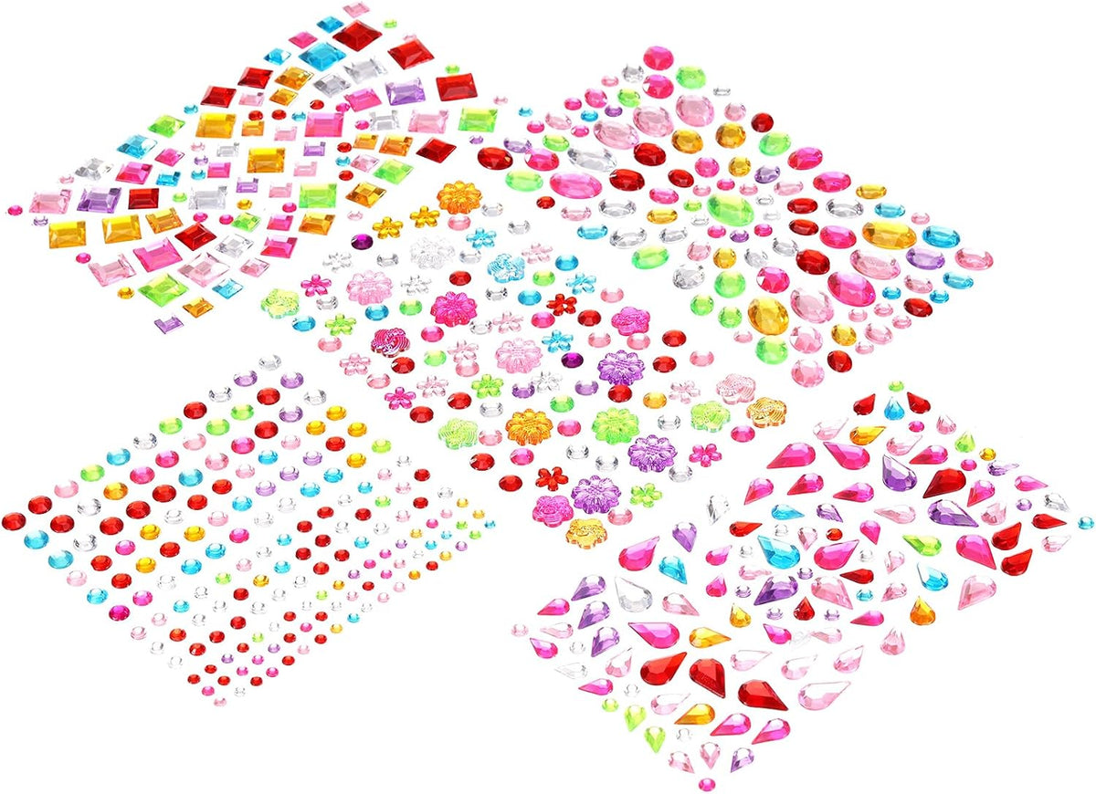 560 Pcs Gems Stickers for Crafts, 1 Set Self-Adhesive Gems Bling Mixed Shape Rhinestone Stickers, Crystal Crafts Jewelry Stickers for Party Table Decorations, Multicolor