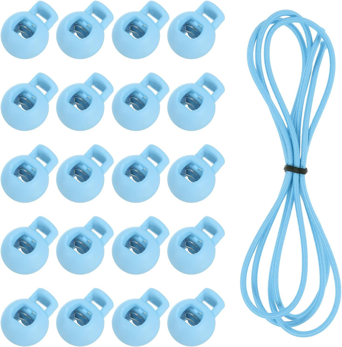20 Pcs Single Hole Cord Locks with 39Inch Elastic Shock Cord, Plastic Spring Toggle Stopper Clip with Stretch String for Shoelaces Drawstrings Paracord, Light Blue