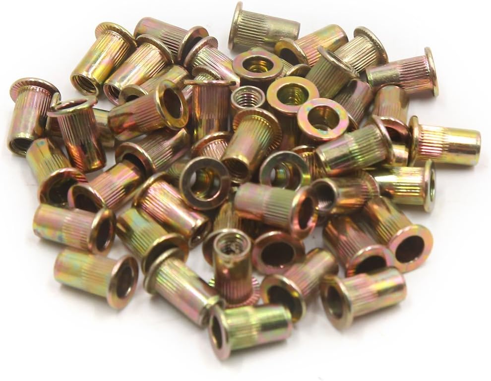 50Pcs M5 Zinc Plated Carbon Steel Car Rivet Nut Flat Head Threaded Insert