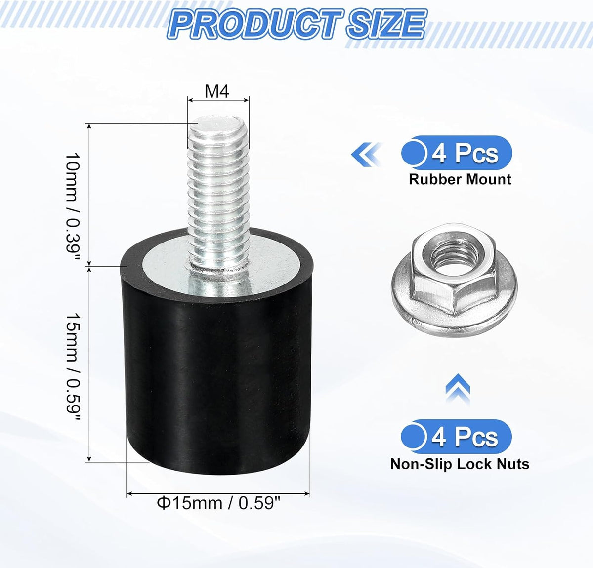 4Adet M6 Delikli Lastik Montaj, Vibration Isolatörleri, 25 x 20mm Çaplı Çubuklu Dikmeli Dikdörtgen Darbe Absorberi, Kaymaz Trenler İle