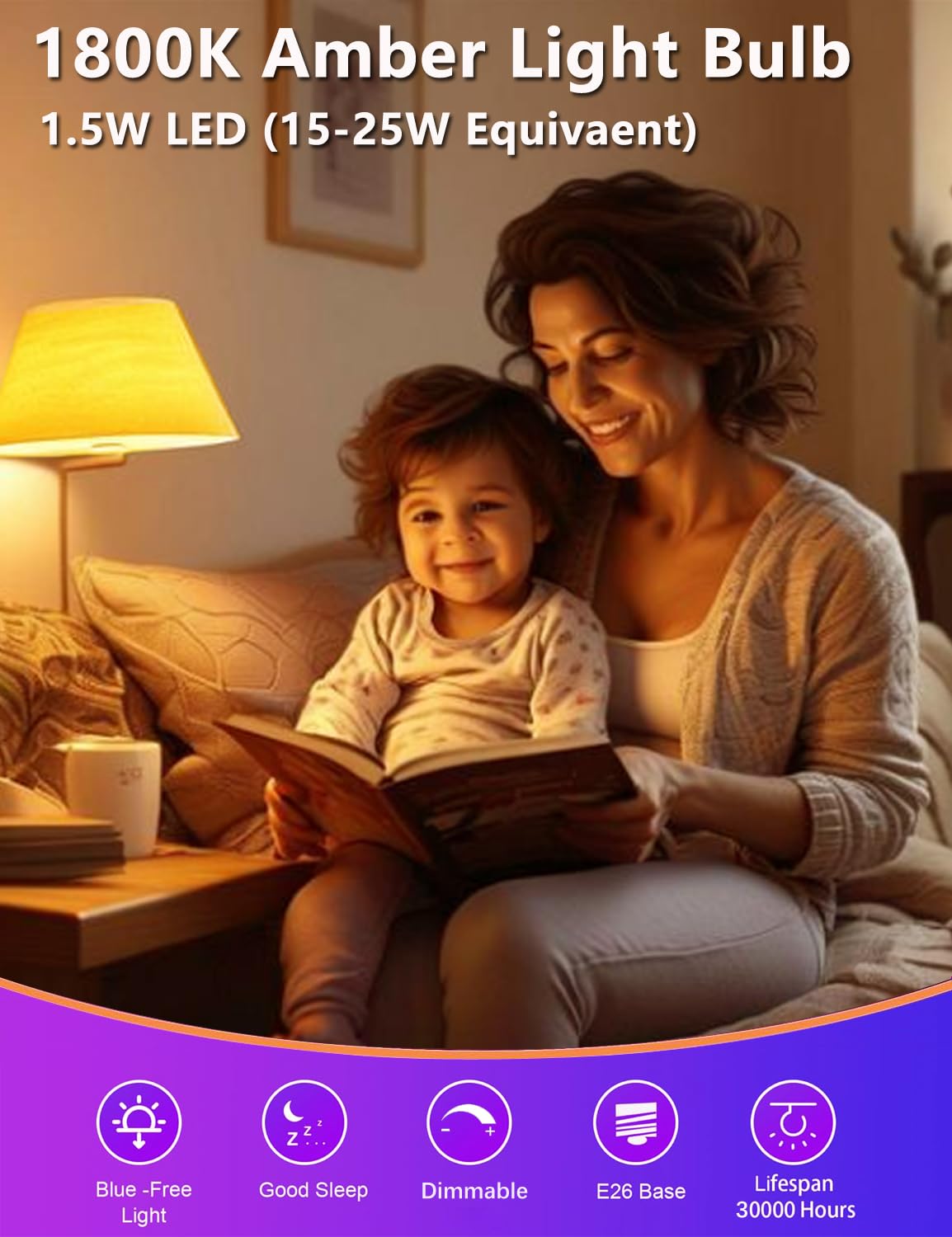 LinkMejor Lampada da Notte Amber Regolabile, 1.5W Lampada Equivalente a 15W