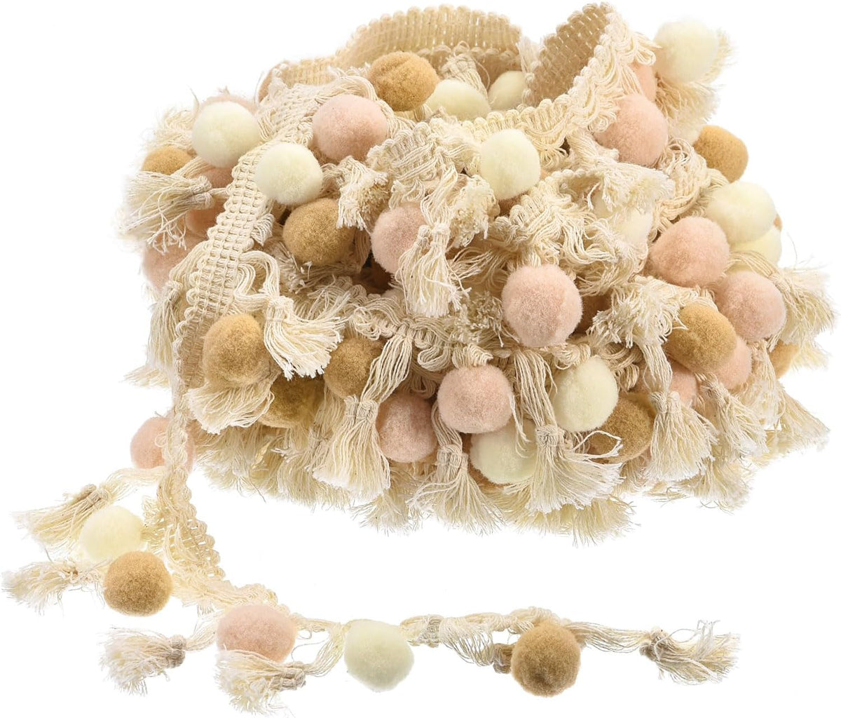5 Yards Pom Pom Ball Fringe Trim, Ribbon Sewing DIY Crafts Accessory for Home Curtain Clothes Pillow Decoration, Beige