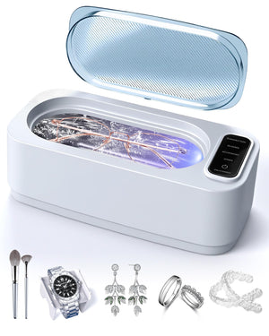 Ultrassônico Limpa jóias Máquina, 48KHz Anel Ultrassônico Limpa, 4 Modos de Limpeza - Apropriado para óculos, joias, anéis, pulseiras, braçete, próteses dentárias, 13.5oz Tanque de Aço Inox 304 para Presente