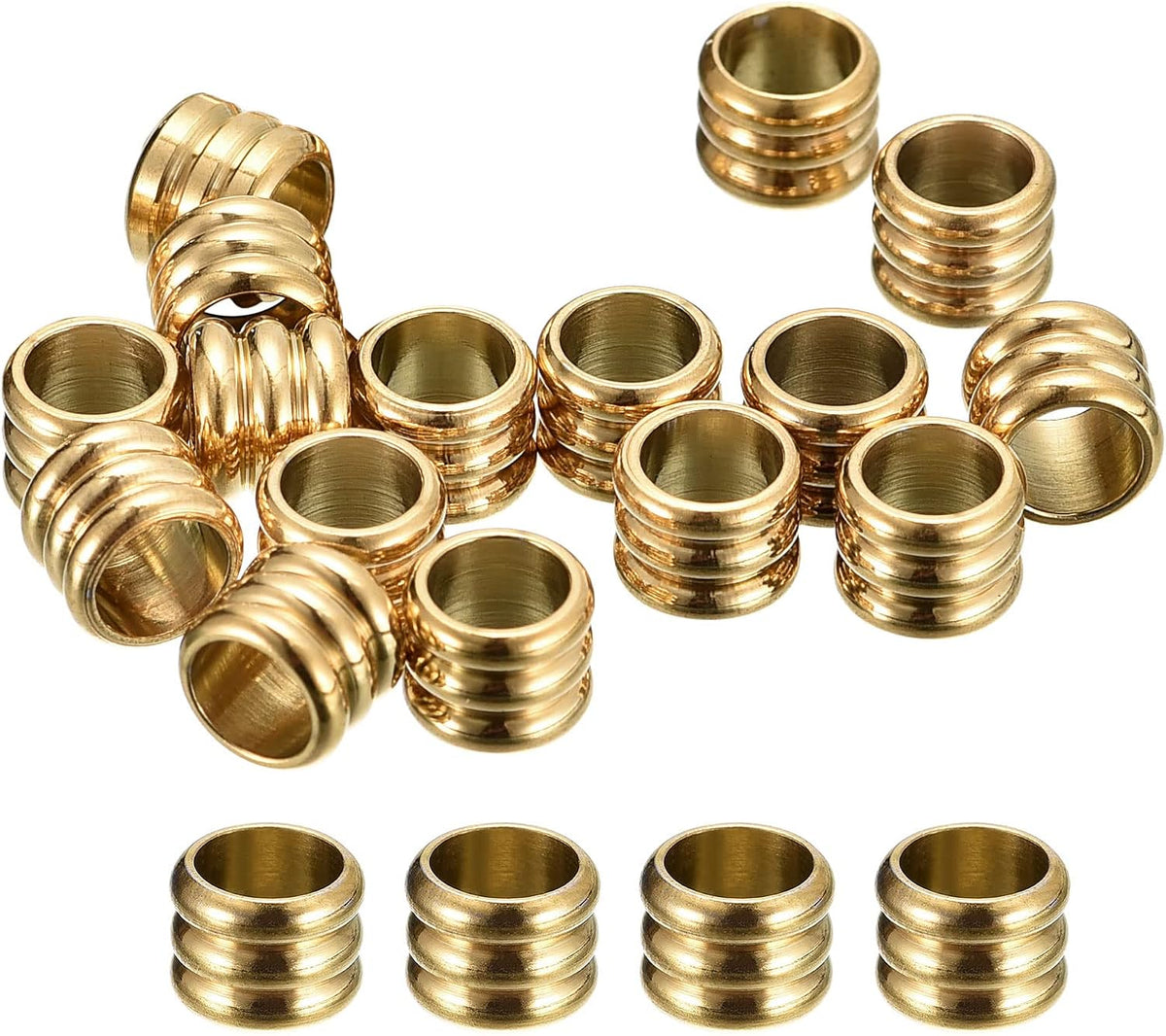 20Pcs Sleeve Column Beads, 5.5x7x5mm Crimp End Spacer for DIY Bracelet Making, Eyeglass Chain Rubber Fastener, Gold Tone