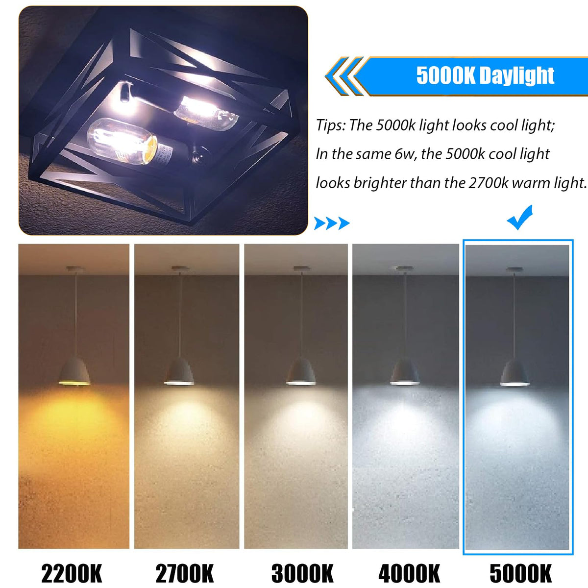 LinkMejor T45 Dimmbare LED Birne 60 Watt Äquivalent, 5000K Tageslicht, 6er Pack