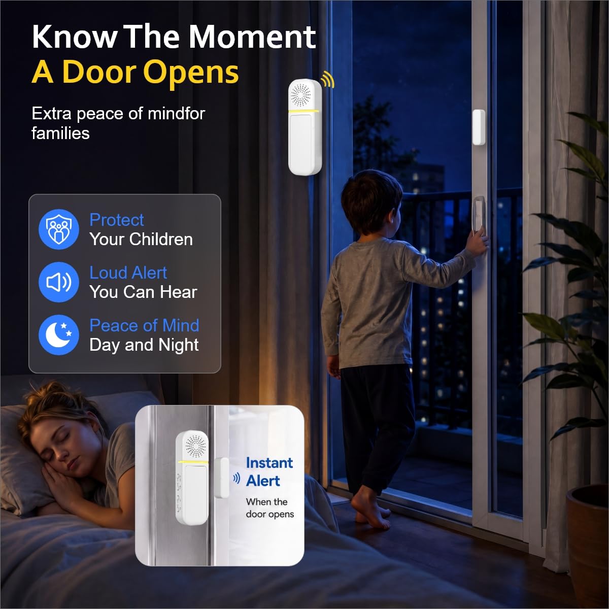 Door Alarms/Chimes When Opened, Instant or Delay (30s/1/2 Min), 1 Pack