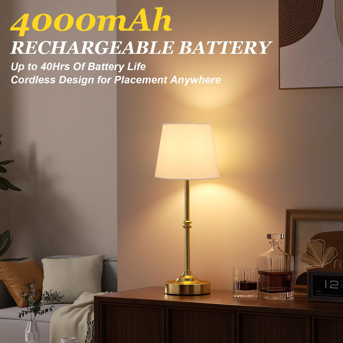 LinkMejor Cordless Table Lamp, Rechargeable Battery Operated, Brass, 1 Pack