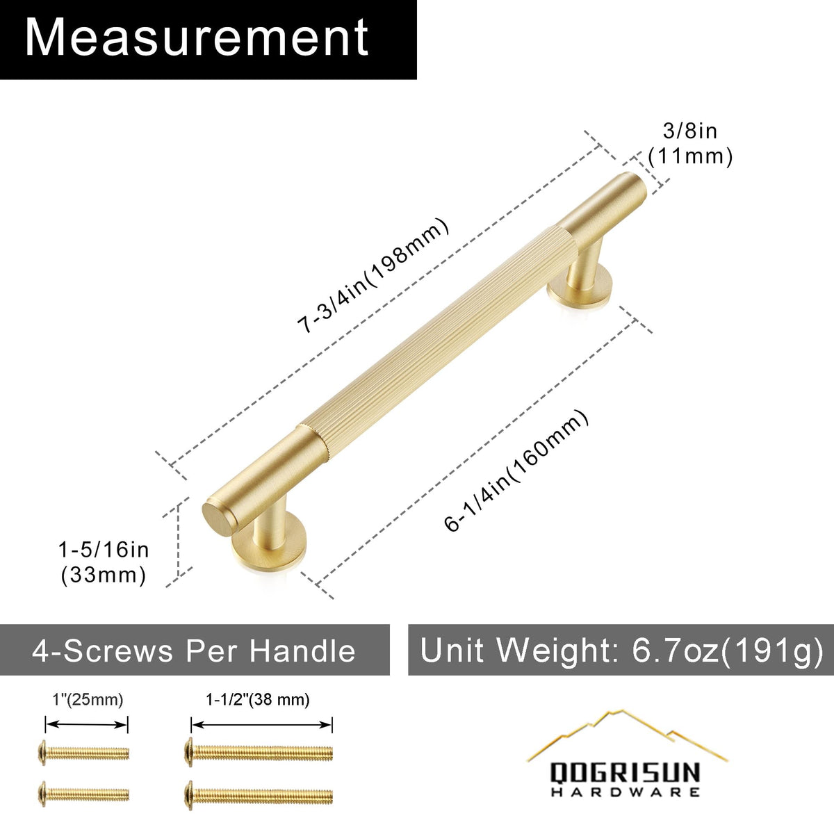 LinkMejor 2-Pack Solid Brass Cabinet Pulls, 6-1/4-Inch Hole Center Handles