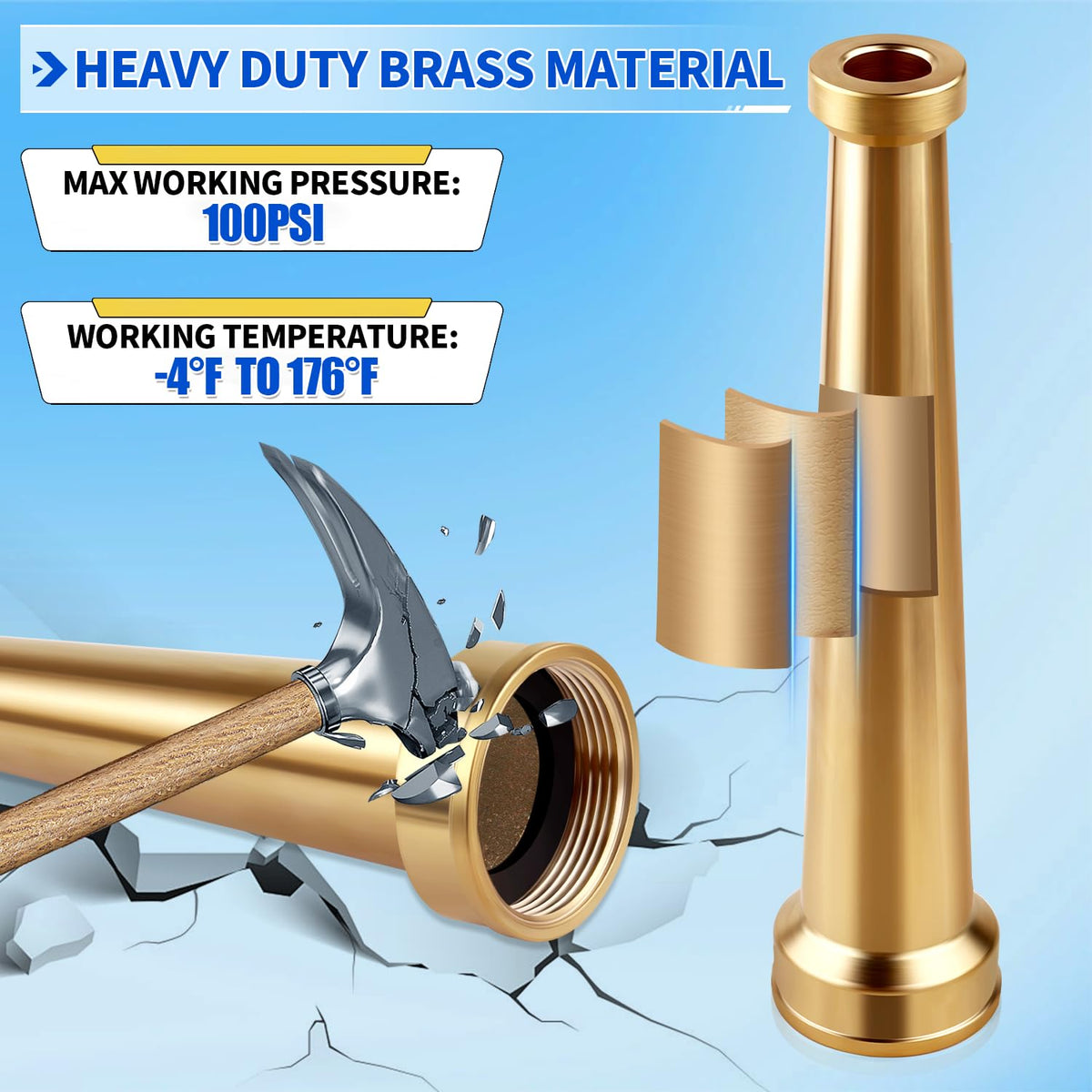 Brass Fire Hose Nozzle, 1.5'' NPT(NPSH) Straight Stream Fire Hydrant Nozzle