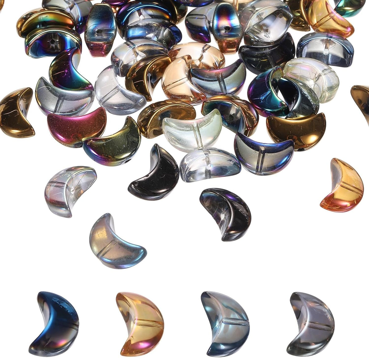120Pcs Moon Glass Beads, Electroplate Glass Moon Shape Bead Crystal Pendant Charm for Bracelet Necklace DIY Jewelry Making, Multicolor