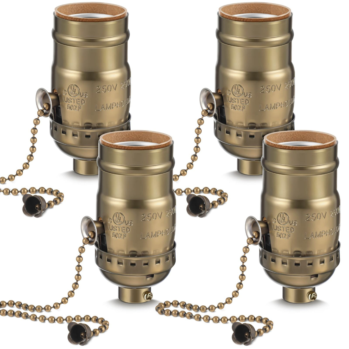 LinkMejor 4 Pcs Socket de Lâmpada de Corda Puxada de Substituição, Bronze Antigo