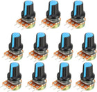 11Pcs 100K Variable Resistors Single Turn Rotary Carbon Film Taper Potentiometer with Knobs