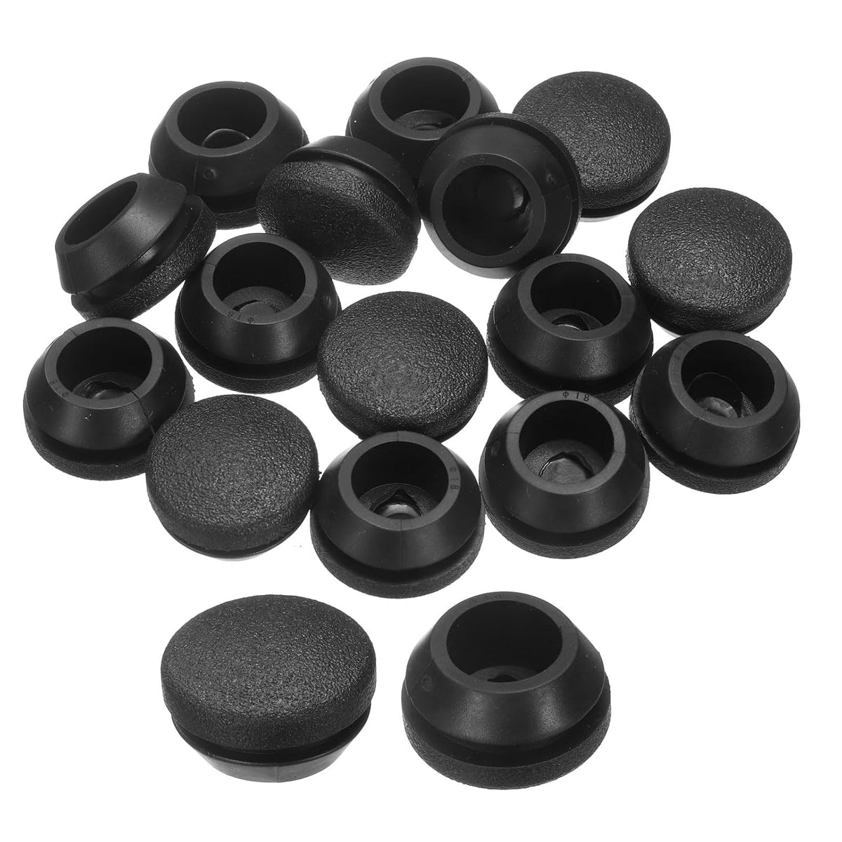 15pcs Silicone Rubber Hole Plugs, Arc Round Bottle Hole Stoppers for 18-19mm Inner Snap in Type Locking Plug Cover for Furniture Accessory, Black