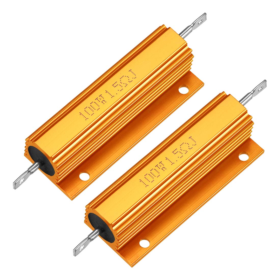 2Pcs Aluminum Case Resistor 100W 1.5 Ohm Wirewound Yellow for LED Replacement Converter 100W 1.5RJ
