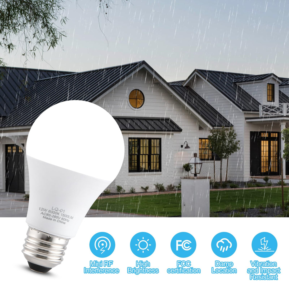 LinkMejor 4PK Garage Door Opener Light Bulbs, 1500LM Ultra Bright, Minimize Interference, Compatible with Most Garage Door Openers, 12W, 6000K White, 120V, A19 Bulbs with E26 Base
