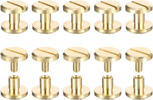 10Pack Brass Chicago Screws, 4x5x10mm Flower Texture Flat Head Screw Back Binding Post Nail Stud Rivets Fastener for DIY Leather Craft Belt Strap, Gold