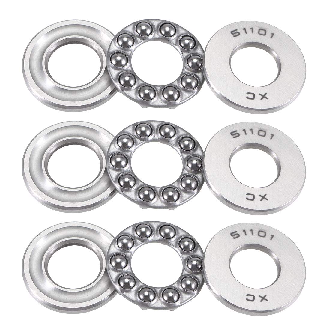 51101 Thrust Ball Bearings 12mm x 26mm x 9mm Carbon Steel Single Direction 3pcs
