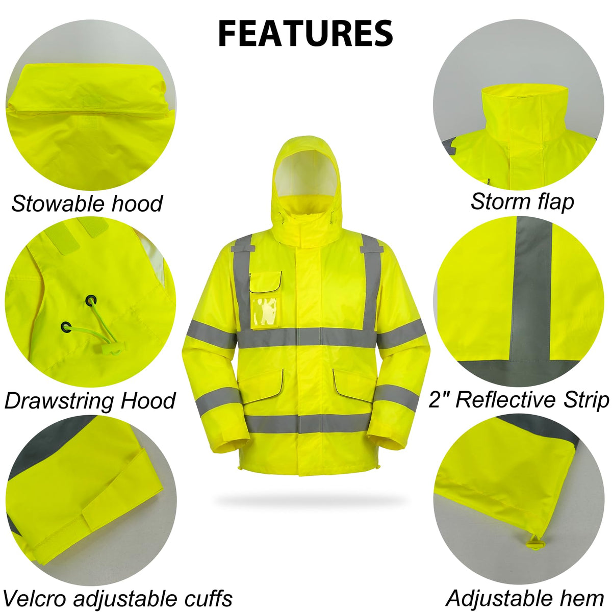 LinkMejor Class 3 Hi Vis reflective Rain Jacket Waterproof Safety Coat
