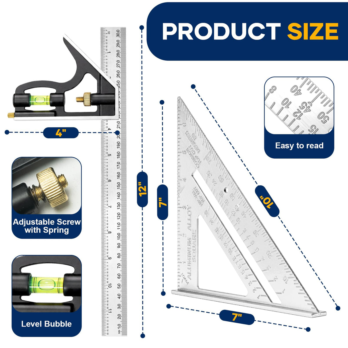 Combination Square 12 Inch en 7 Inch Carpenter Square Tool Set