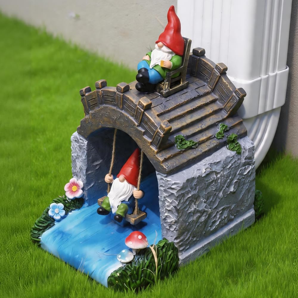 LinkMejor Gnome Decorative Gutter Downspout Extensions, Rain Splash Block.