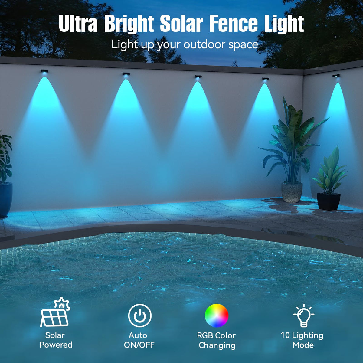 LinkMejor Lâmpada de Parede LED Solar, Foco RGB com Troca de Cor - à Prova d'Água
