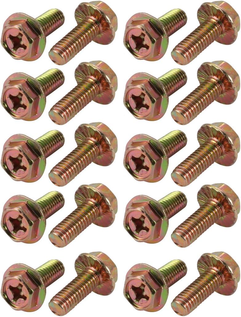 20Pcs M6x16mm Yellow Zinc Plated 4.8 Grade Phillips Drive Serrated Flange Hex Head Bolt