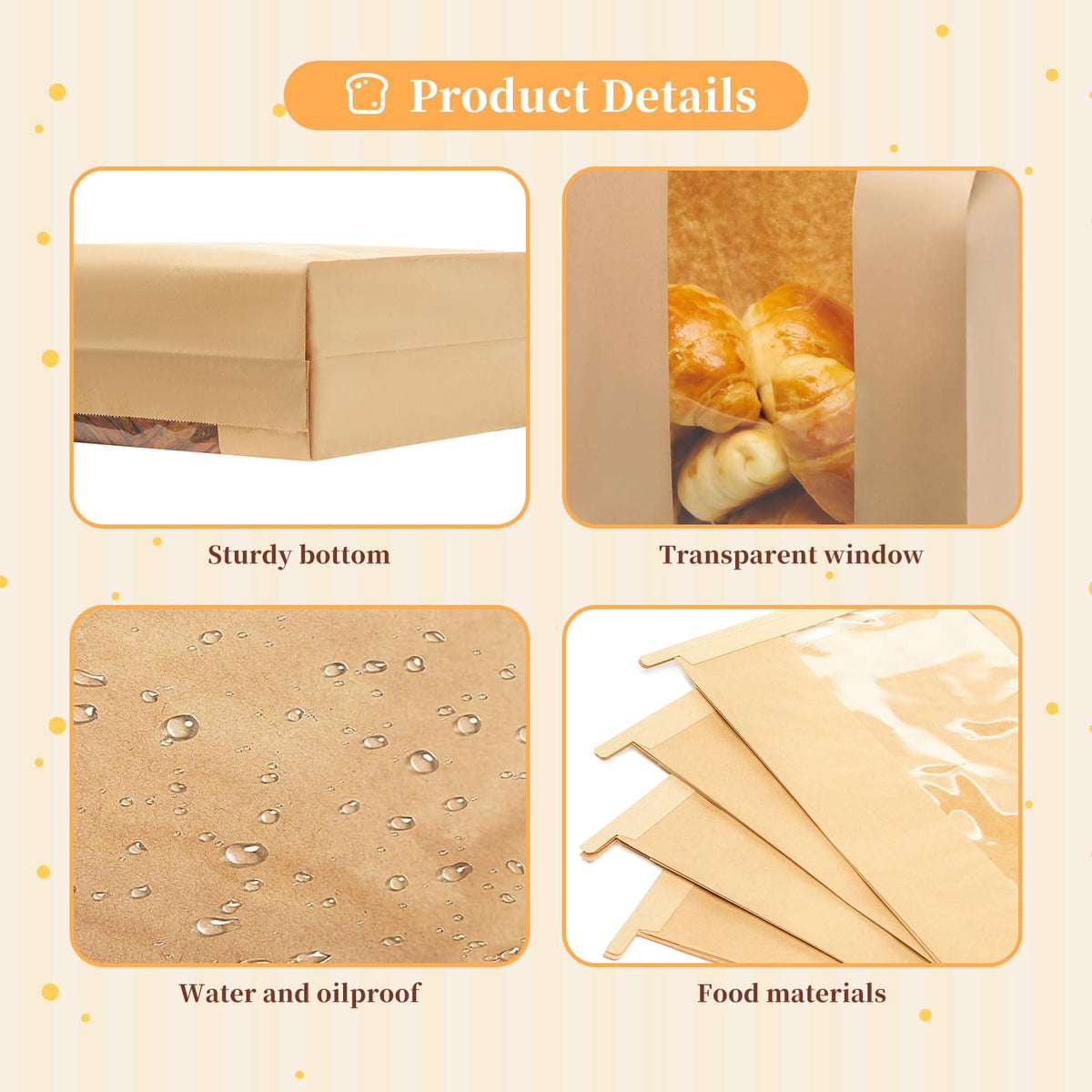 100 Pack Large Sourdough Paper Bread Bags & Clear Bread Bags