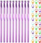 10pcs Aluminum Crochet Hook 6.5mm US Size K/10.5 Knitting Needles with 30pcs Stitch Markers for DIY Craft Yarn, Purple