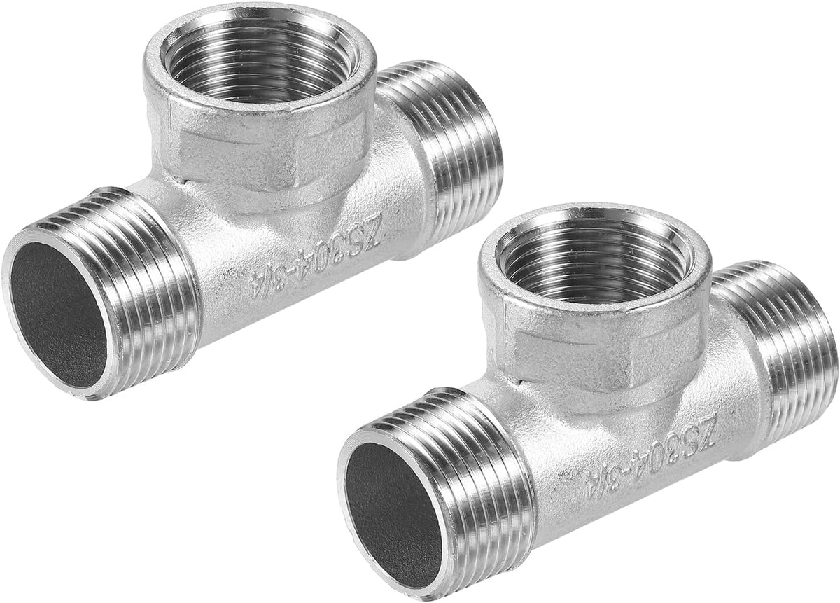 2Pcs 3/4 BSPT Male x 3/4 BSPT Female x 3/4 BSPT Male Pipe Fitting, Tee Shaped Connector Coupler