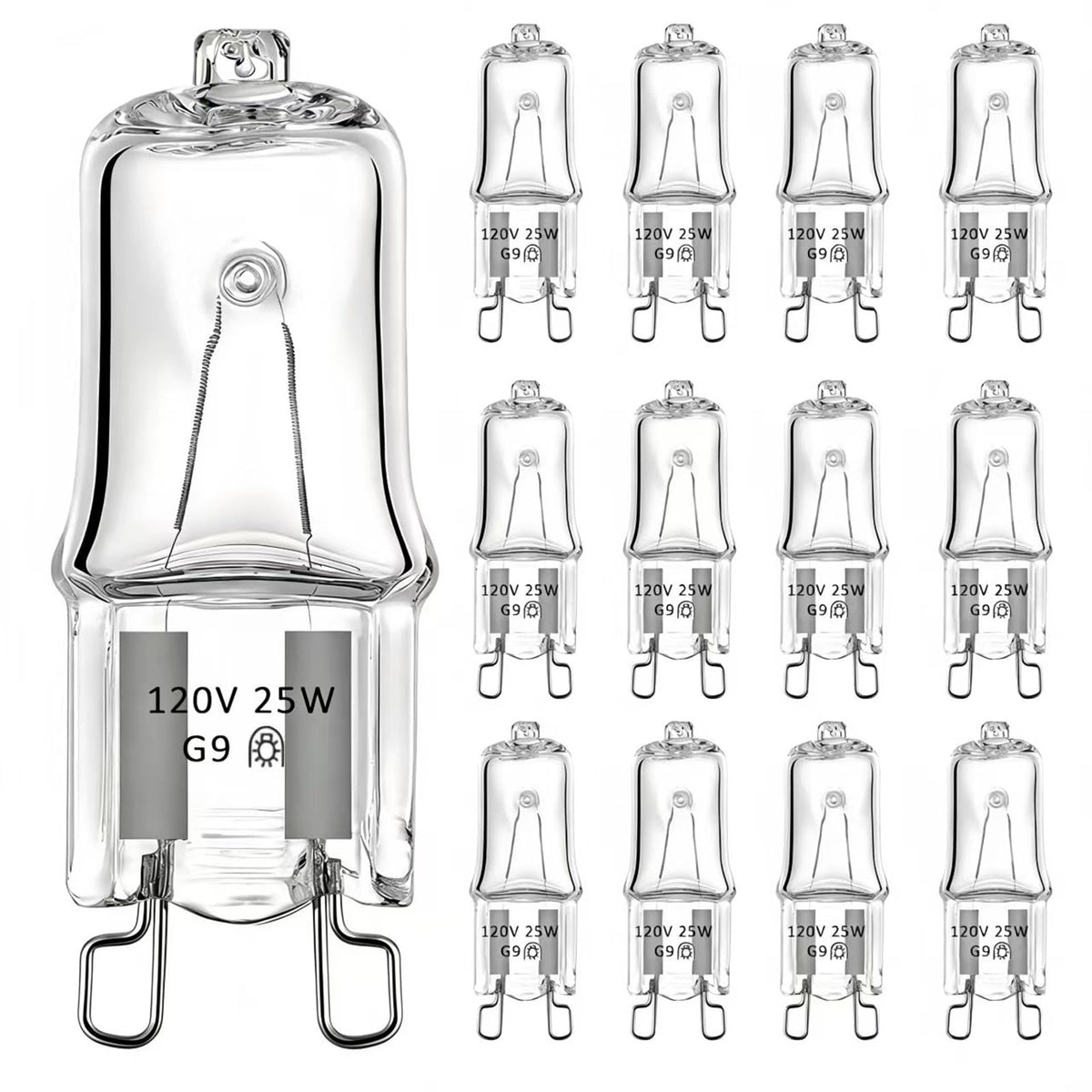 G9 halogenlampor 25W 120V, dimbare, 2pin, 2700K varmehvitt, 12 stk