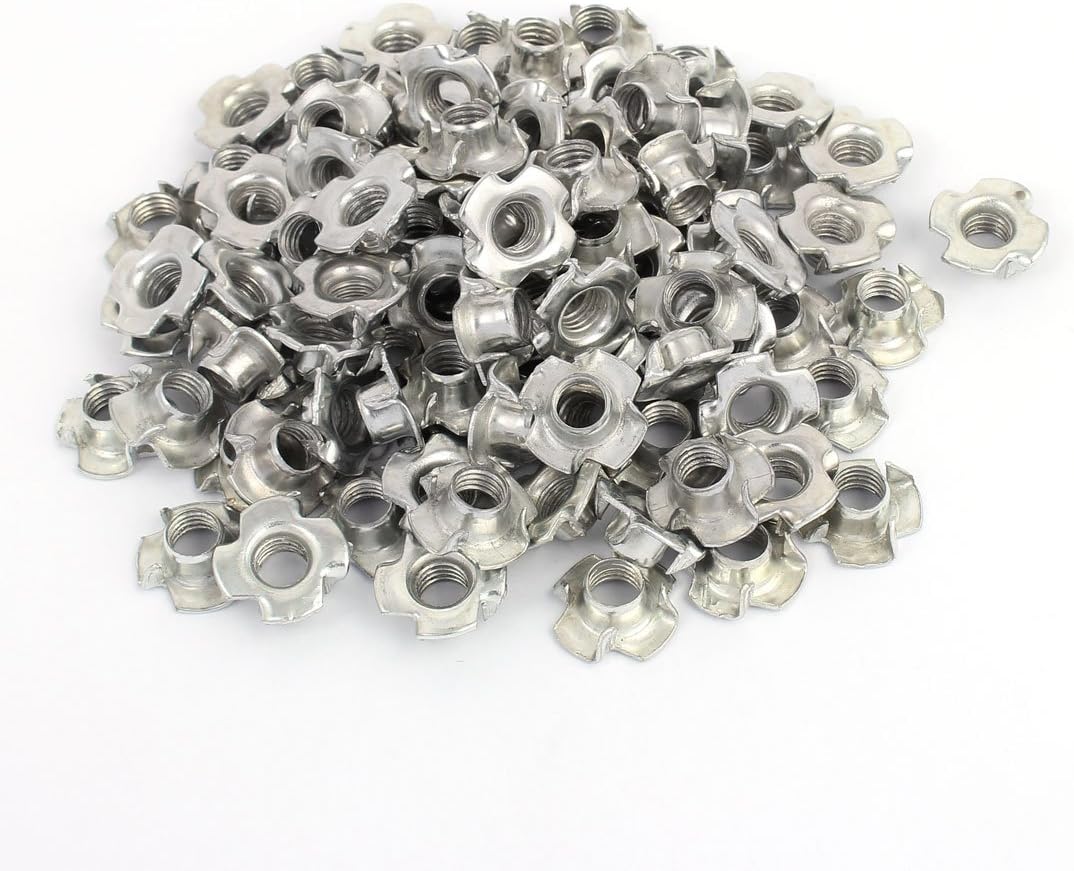M8 x 8mm Four Pronged Tee Nuts Captive Blind Inserts 100pcs for Wood Furniture