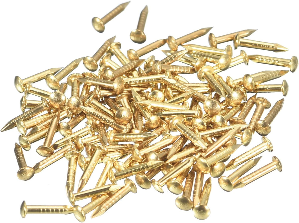 140Pcs Small Tiny Nails 1.2x8mm(DxL) Tiny Brass Nails Hardware Round Head Brass Nail for Wooden DIY Projects Decorative Boxes Household, Brass Tone